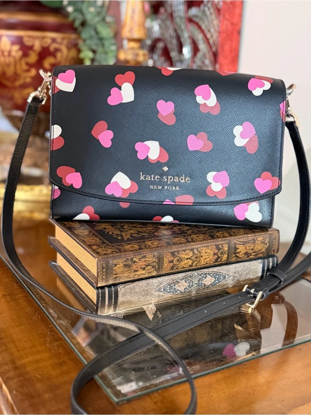 Kate Spade Carson Flutter Hearts Crossbody Silver Chain Leather Purse Feminine